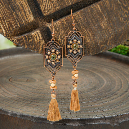 Bohemian Vintage Brown Earring Set Geometric Tassel Earrings