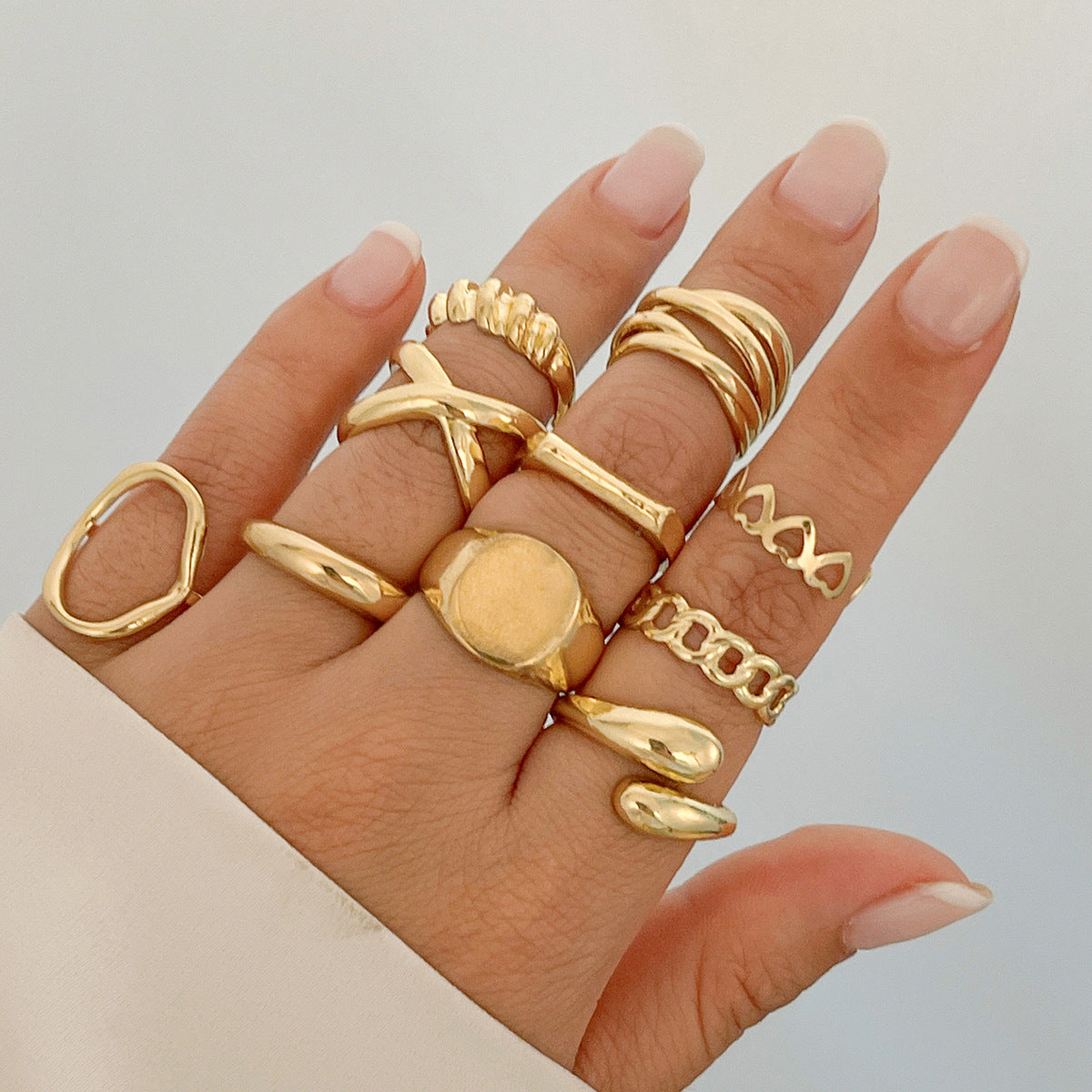 Trendy Geometric Metal Rings Set For Women