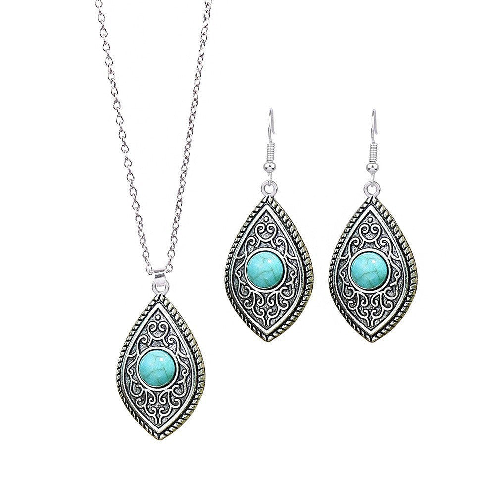 Bohemian Turquoise Long Drop Earrings Jewelry Set