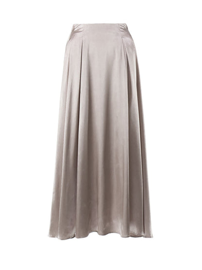 A Line Maxi Skirt Satin Fabric Elegant Flowing