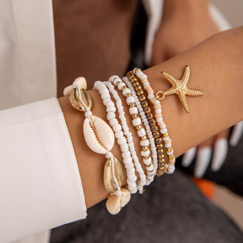 Bohemian Seashell Beaded Anklets Set With Starfish Elements