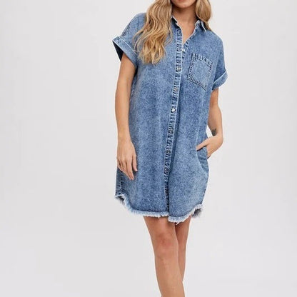 Casual Loose-Fit Denim Cardigan Dress