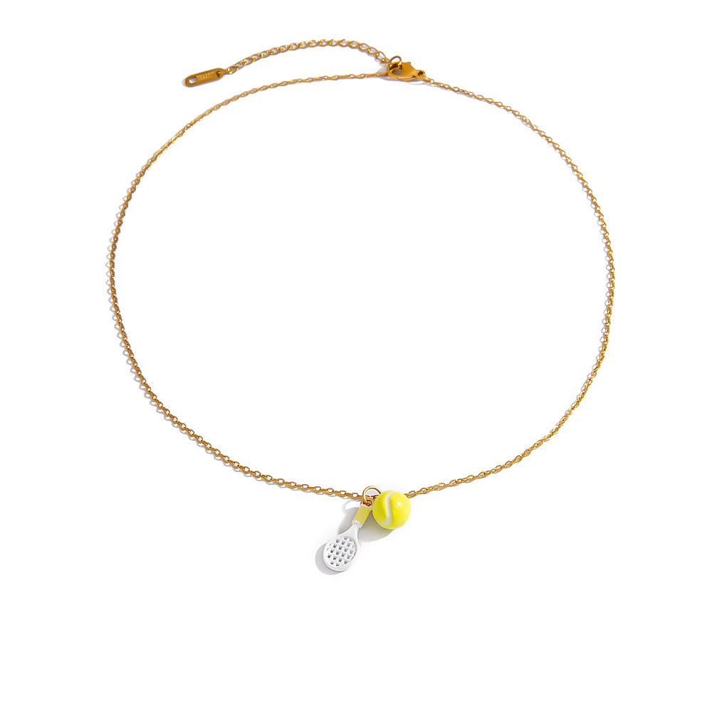 Geometric Tennis Pendant Stainless Steel Necklace 18K Gold Clavicle Chain