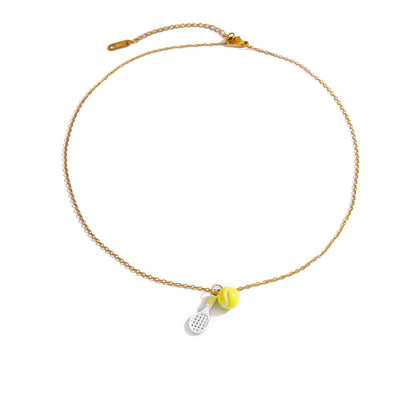 Geometric Tennis Pendant Stainless Steel Necklace 18K Gold Clavicle Chain