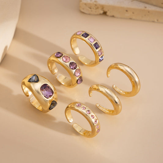 Colorful Gemstone Stacking Rings Set Vintage Metal Design