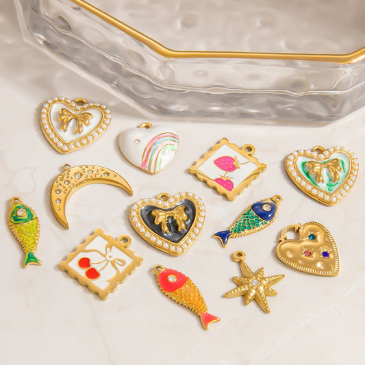 Colorful Fish DIY Pendant Jewelry Accessories Stainless Steel Retro Style