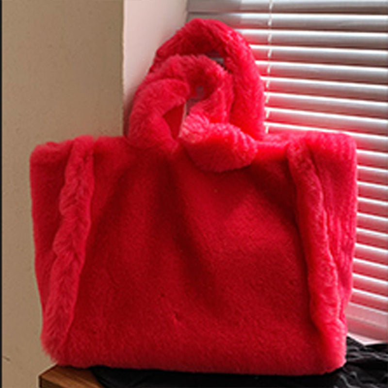 Winter Plush Tote Bag Trendy Large Capacity Shoulder Crossbody Handbag