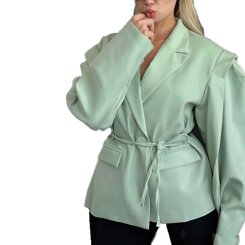 Slim Fit Solid Color Blazer with Belt
