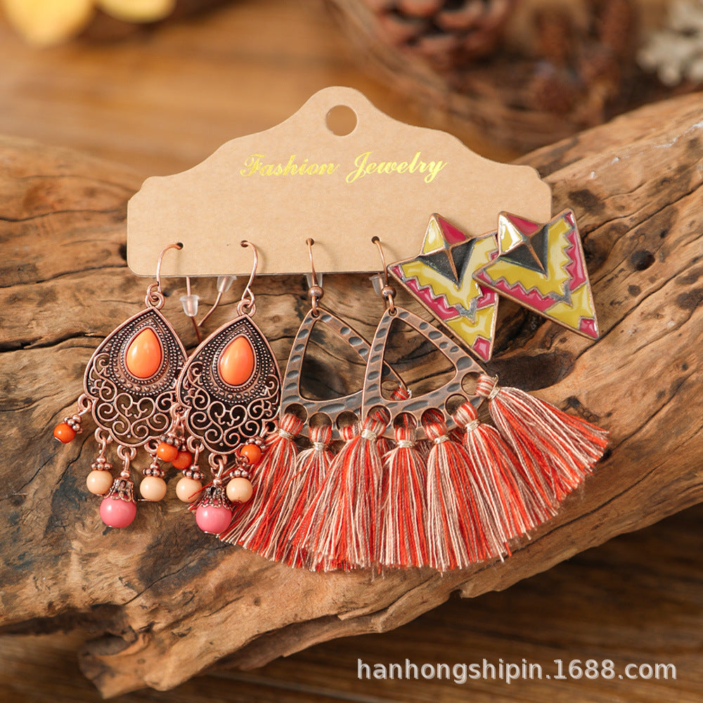 Colorful Bohemian Tassel Earrings Handmade Zinc Alloy Jewelry