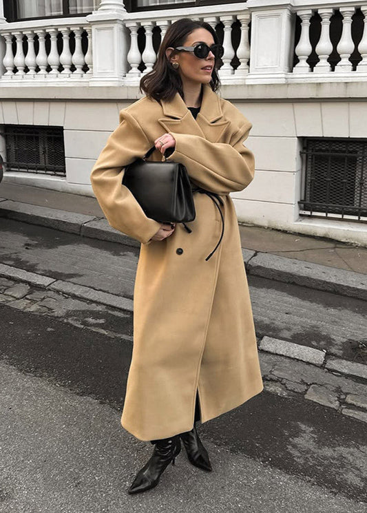 Oversized Wool Blend Coat With Structured Collar