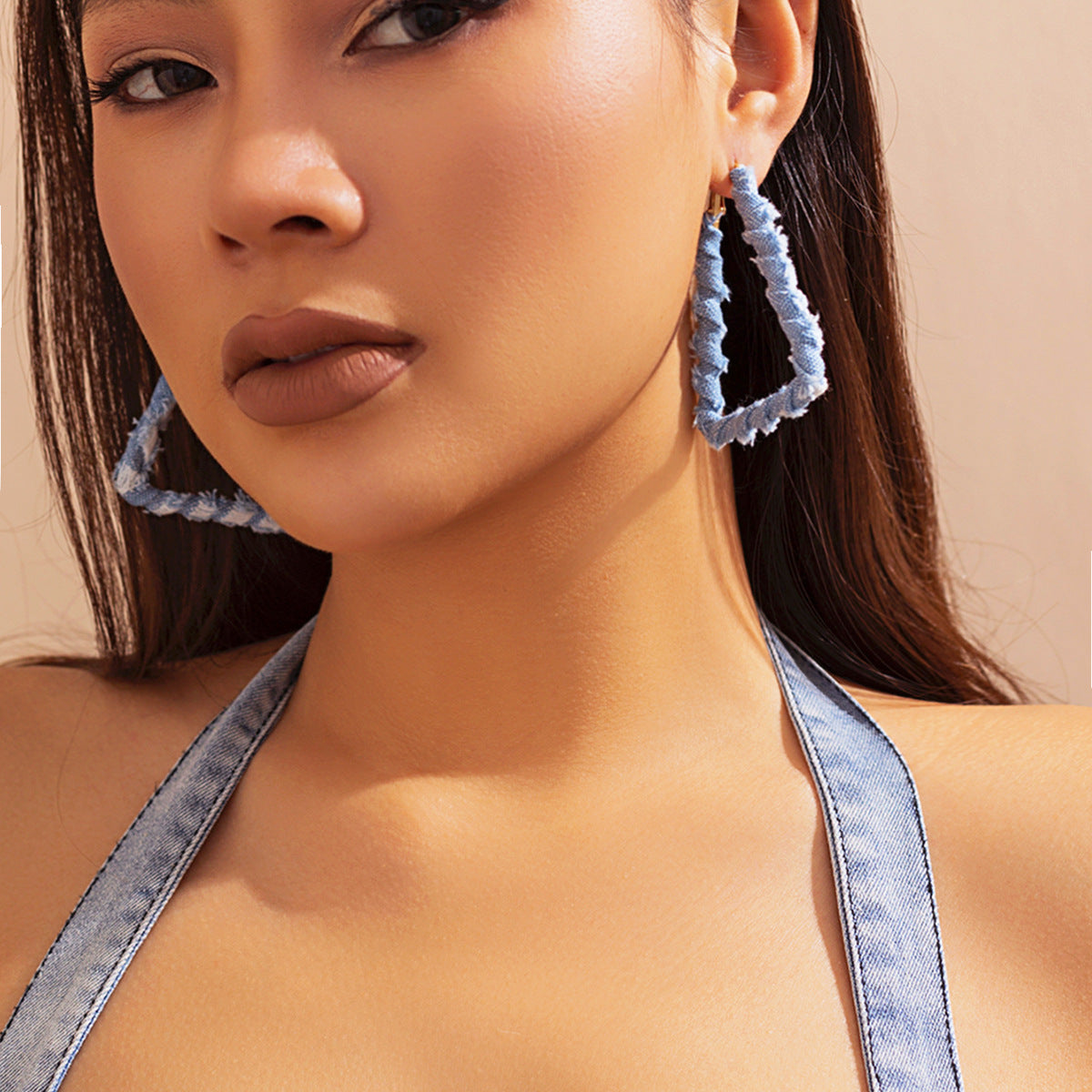 Vintage Statement Denim Print Hoop Earrings For Women