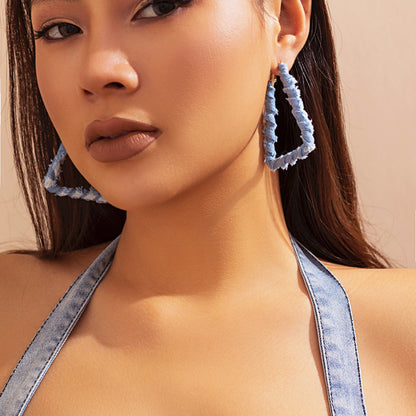 Vintage Statement Denim Print Hoop Earrings For Women
