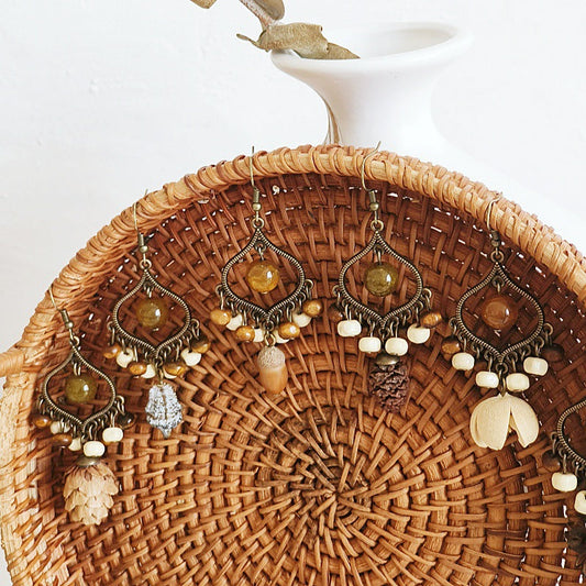 Bohemian Geometric Tassel Earrings with Agate Beads