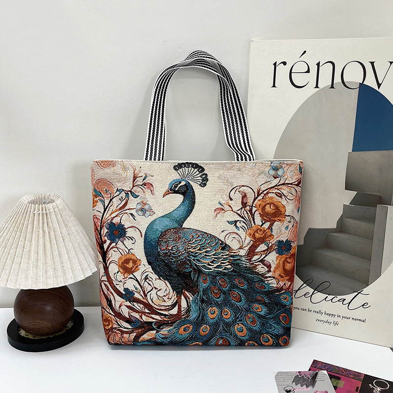 Fashionable Gold Embroidery Animal Tote Bag Stylish Shoulder Bag