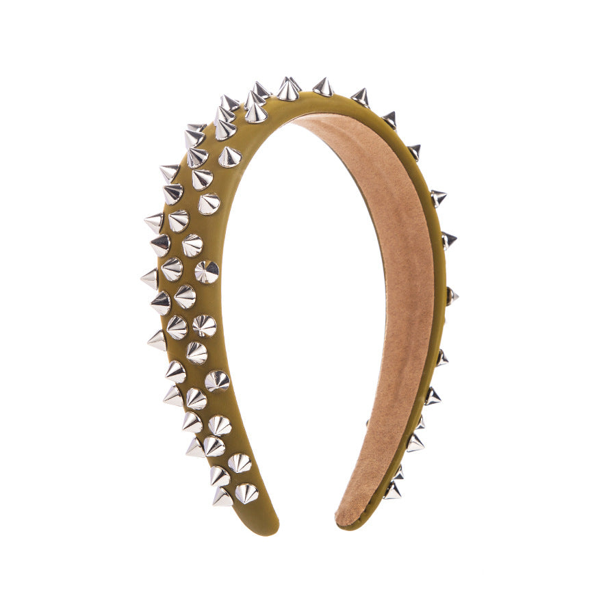 Trendy Wide Brim Leather Headband with Rivets