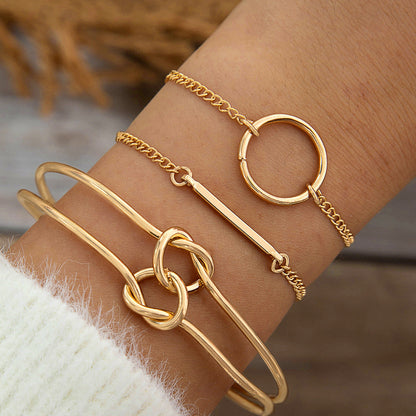 Vintage Geometric Open-Cuff Gold Bracelet Set