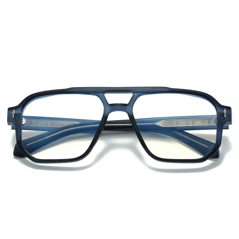 Trendy Double Bridge Pilot Glasses with Clear Lenses