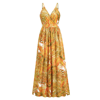 Bohemian Print Maxi Dress Sexy V-Neck Slip Dress