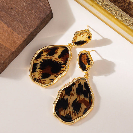 Geometric Leopard Print Drop Earrings Fashionable Alloy Jewelry