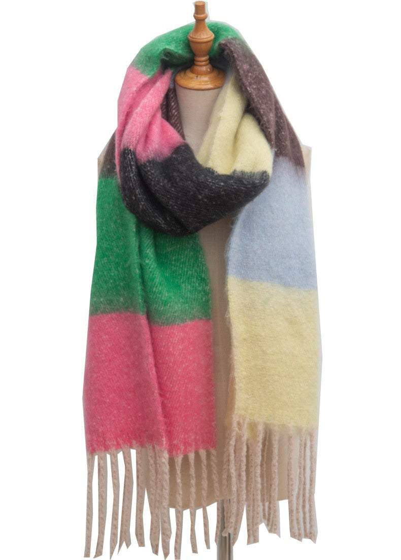 Winter Striped Warm Tassel Thick Scarf