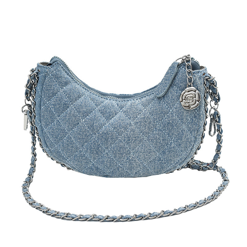 Fashionable Women's Denim Quilted Crossbody Bag