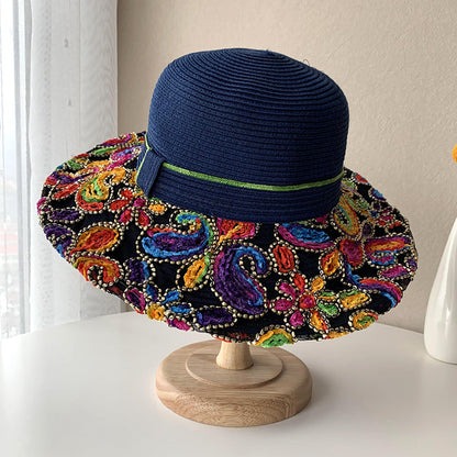 Shade Hat Beach Women'S Summer Ethnic Style Sunscreen Straw Hat