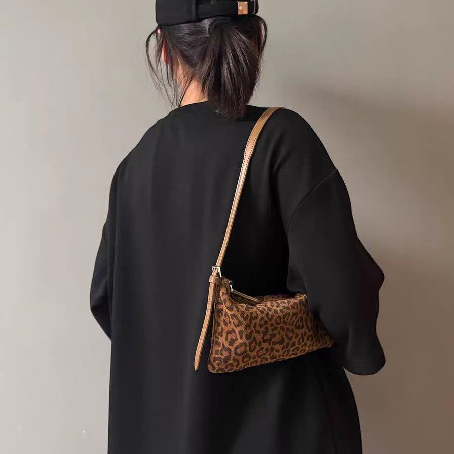 Trendy Suede Leopard Print Crossbody Bag