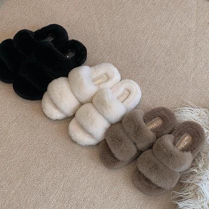 Plush Solid Color Fur Chunky Slippers
