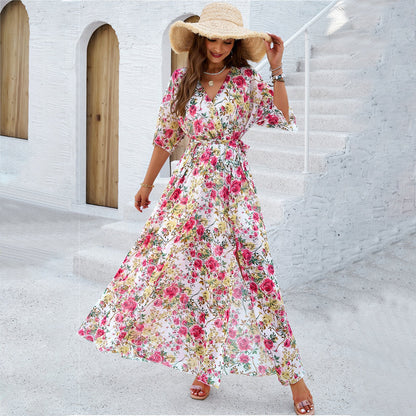 Elegant Floral Print A-Line Dress For Women