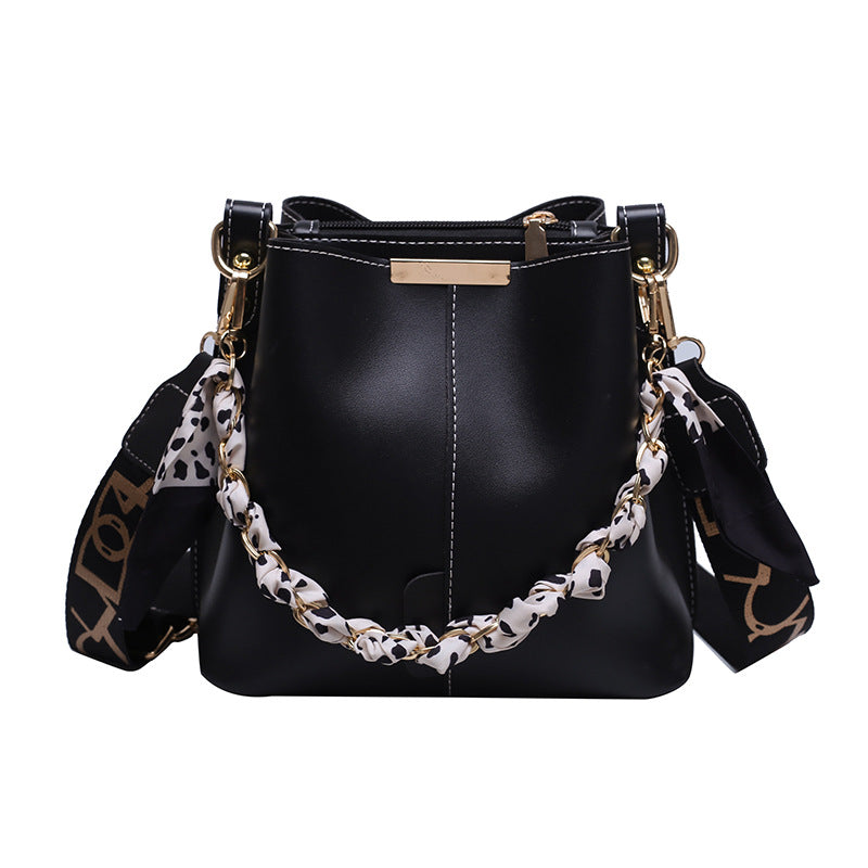 Trendy Candy Color Bucket Bag with Scarf Detailing