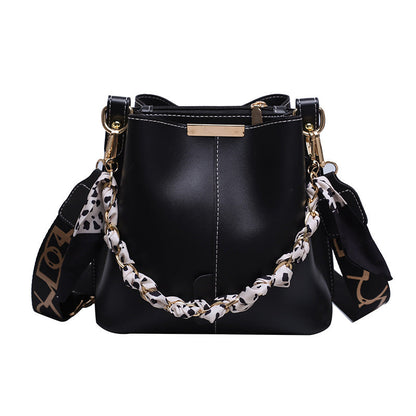 Trendy Candy Color Bucket Bag with Scarf Detailing