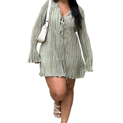 Elegant A-Line Tie Dress With Bell Sleeves