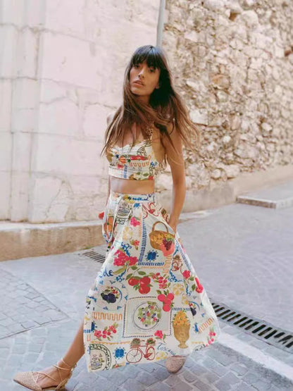 Elegant Floral Linen Cami Dress Set for Casual Wear