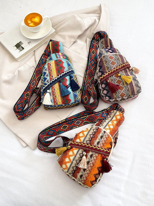 Ethnic Style Fringed Crossbody Bag Casual Soft Fabric