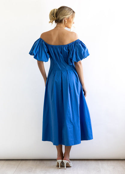 Off Shoulder Puff Sleeves Midi Dress