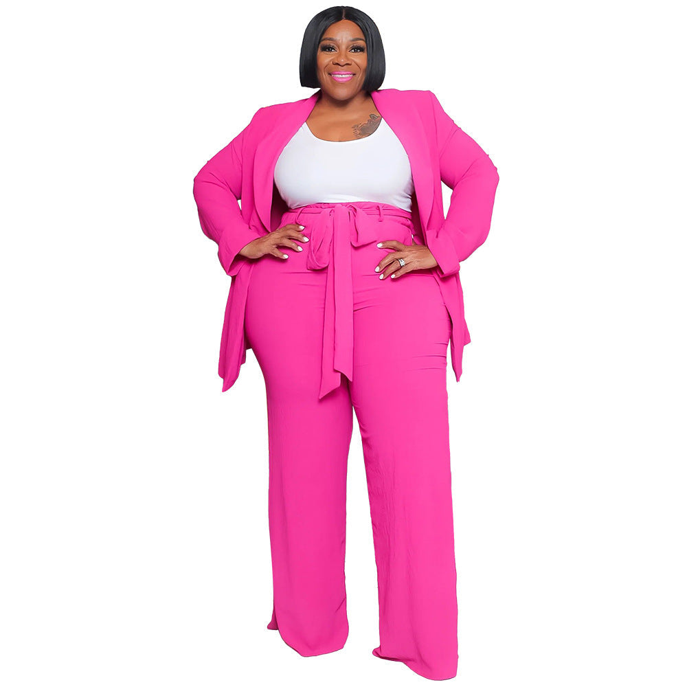 Plus Size Women'S Casual Long Sleeve Top And Pants Set
