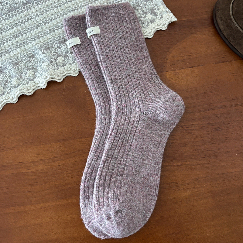 Winter Thermal Solid Color Crew Socks
