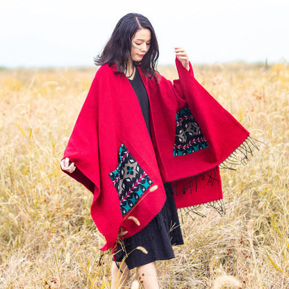 Open Fork Pockets Fethnic  Scarf Women With Spring And Autumn Outside With Air-Conditioned Shawl Cloak