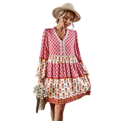 Women'S Fall Vacation And Leisure Bohemian Long Dress