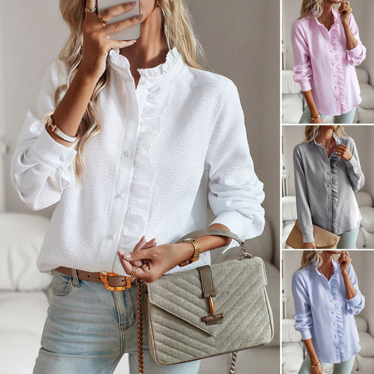 Elegant Plain Long Sleeve Shirt for Women