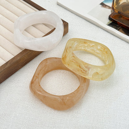 Fashionable Gradient Translucent Resin Bangle Geometric Wide Cuff Bracelet