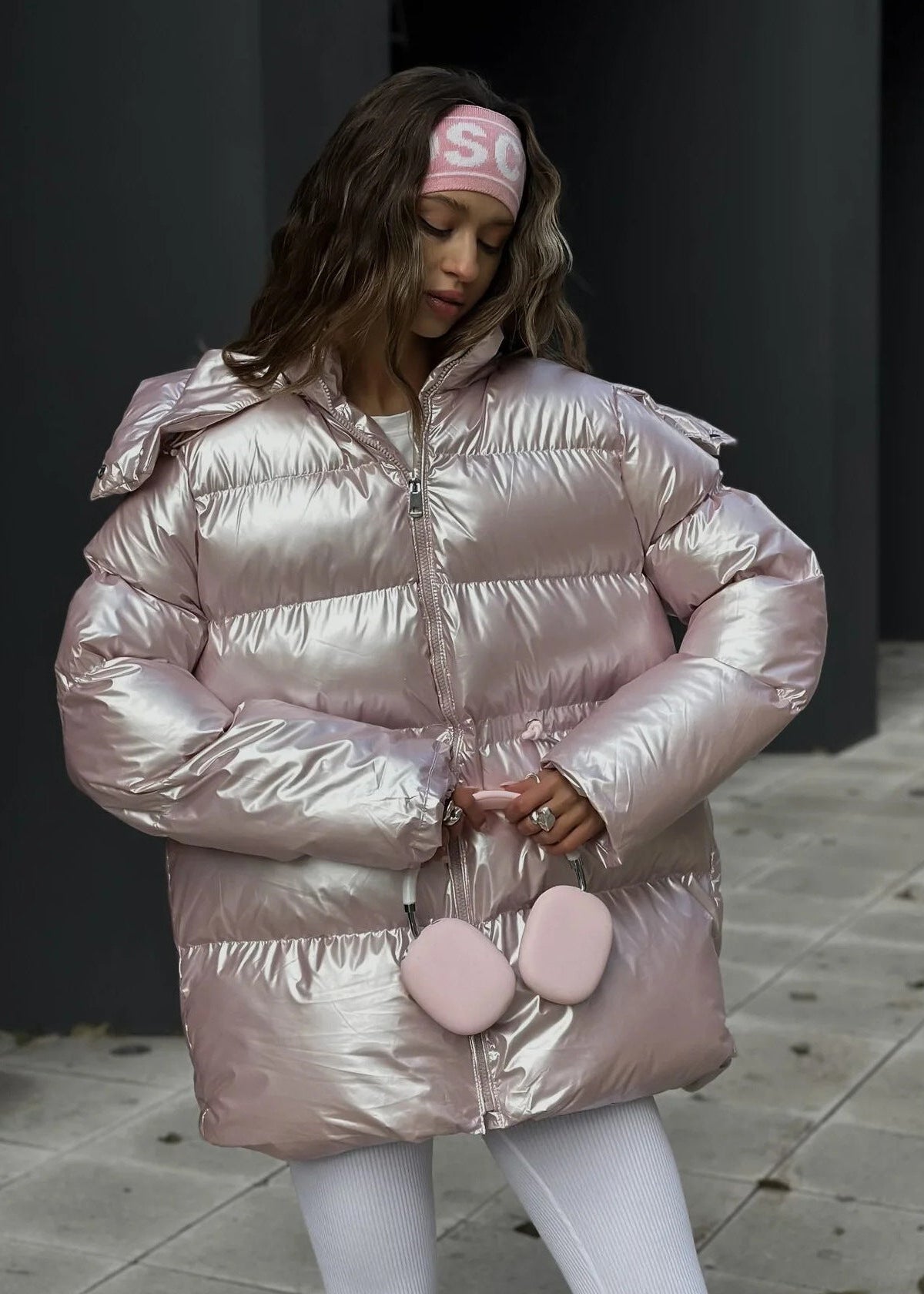 Oversized Puffer Jacket Metallic Silver Style