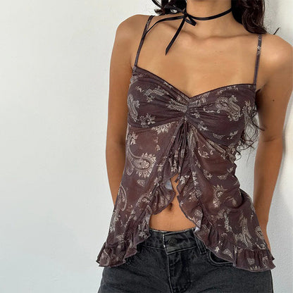 Floral Ruffle Crop Top for Women