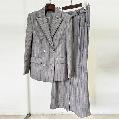 Gray Double-Breasted Blazer Pantsuit Set