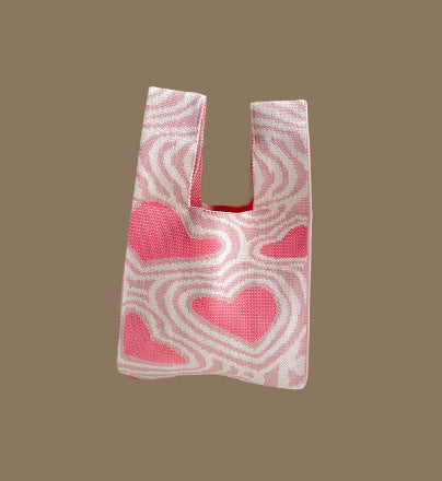 Knitted Tote Bag With Cute Designs Soft Polyester Casual