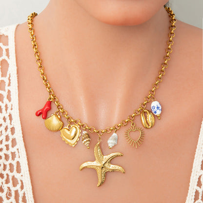 Handmade DIY Blue Starfish Pendant Necklace Fashionable Jewelry
