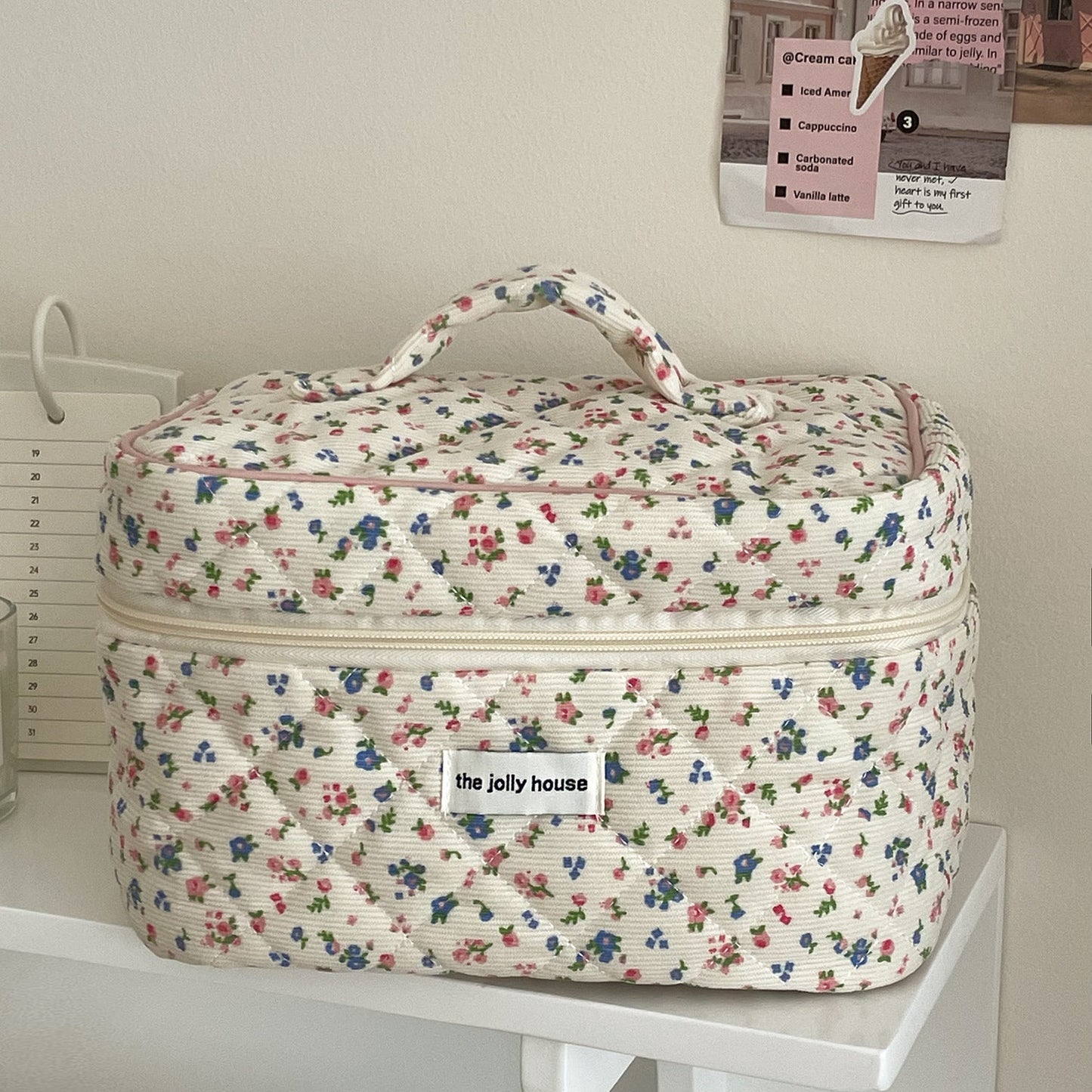 Corduroy Flower Print Sweet Make Up Bag
