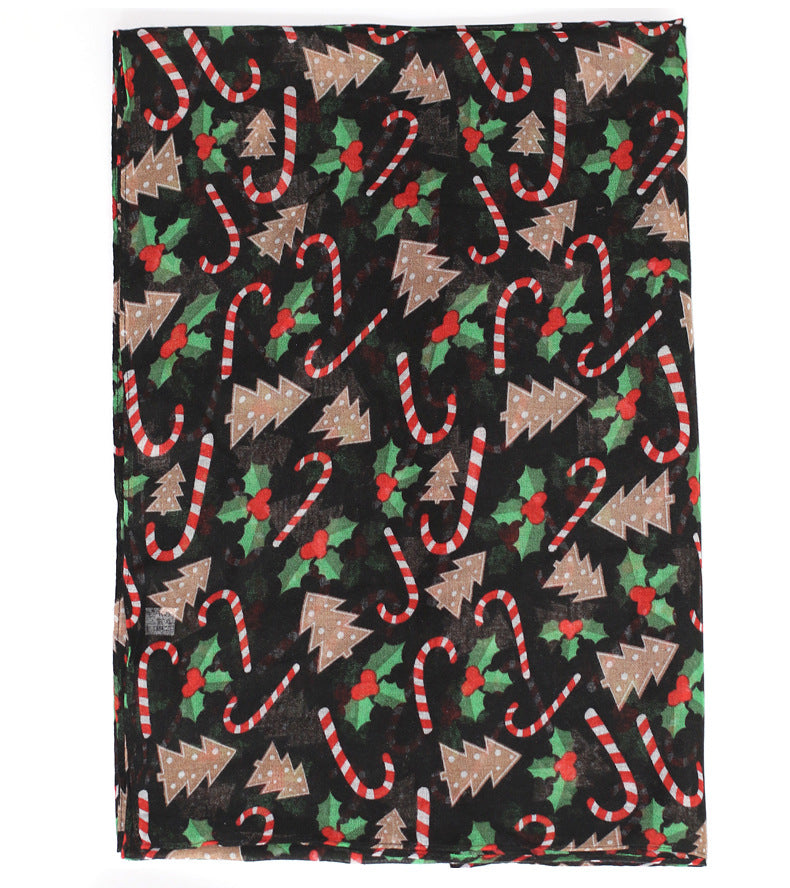 Christmas Theme Cartoon Print Silk Scarf