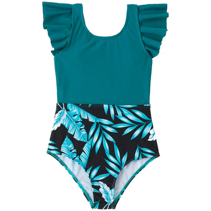 New Girls' One-Piece Swimwear With Ruffles Nylon Fabric