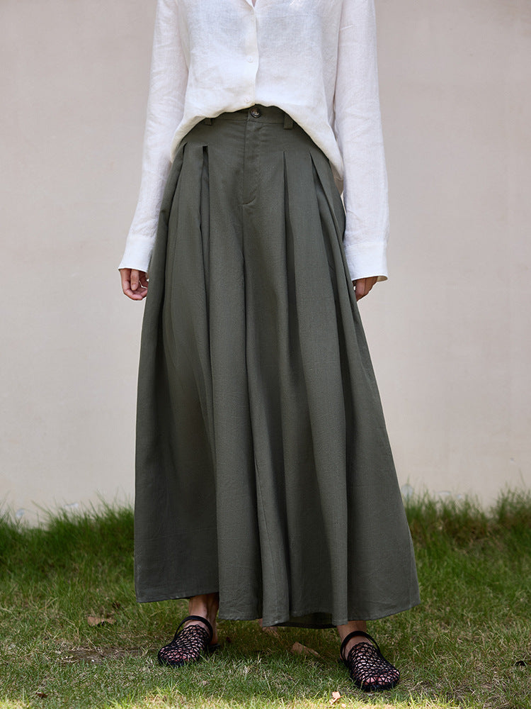High-Waisted Pleated Skirt Pants Elegant Casual A-Line Trousers
